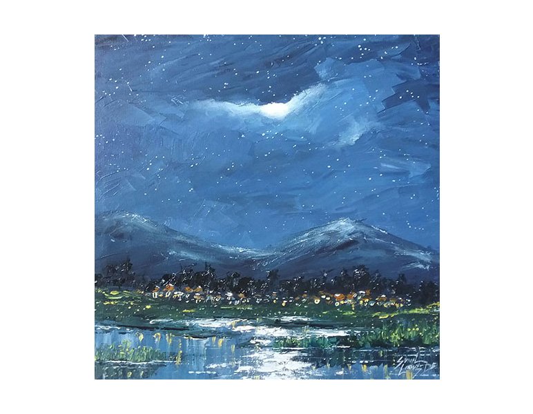 Starry Night Acrylic Painting on Canvas for Home Decor